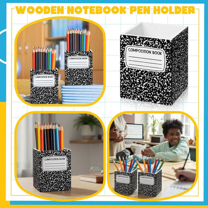 Sherr 2 Pcs Wood Pencil Holder for Teacher Pen Holders Teacher Appreciation Gifts Back to School Organizer Pencils Cup Wooden Dispenser Storage Organizer for Classroom Office Desk