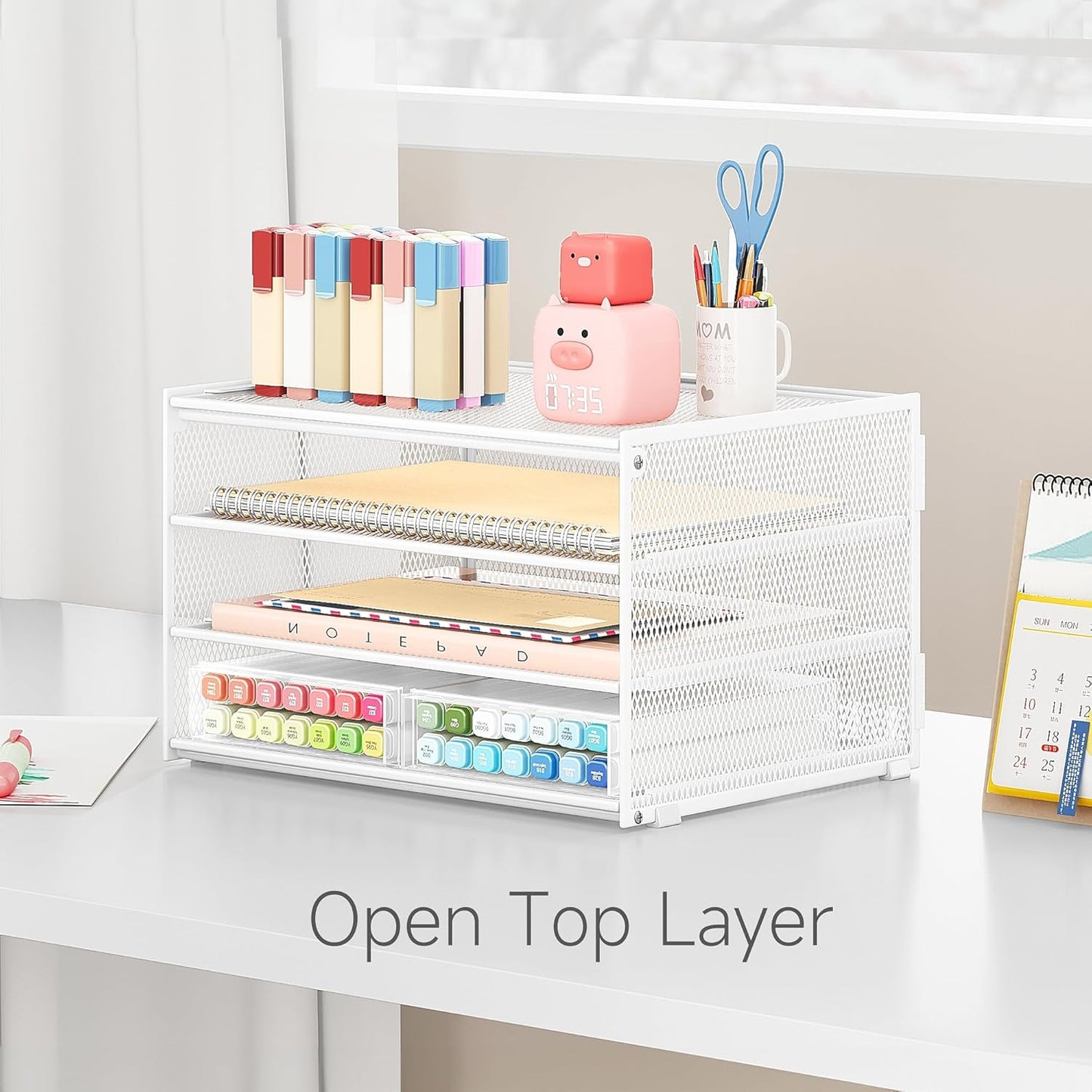 Lavatino 3-Tier Letter Tray Desk Organizer, Mesh Metal Paper File Tray Organizer for Desk, Office Supplies & Home Organization, Fits A4 Paper, Mail, Magazines & Office Accessories (Black with Handle)