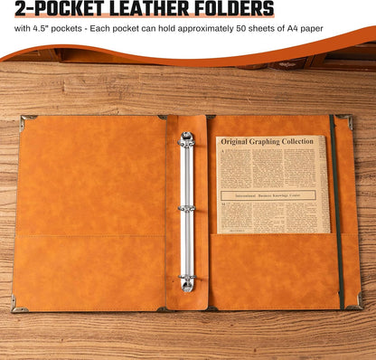 Ovesmusl Leather 3 Ring Binder Fits 8.5"x11" Letter Size Paper, 1 Inch Round Ring Binder Holds 200 Sheets, Notebook Cover Loose Leaf Organizer, Green Tree