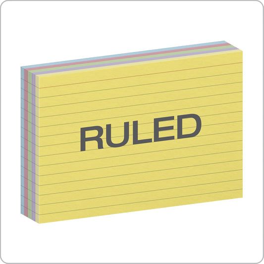 Oxford Ruled Color Index Cards, 4" x 6", Assorted Colors, 100 Per Pack (34610)