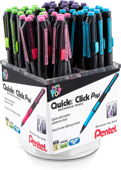 Pentel Quick Click Pop Mechanical Pencil, (0.7mm), Medium, 2 Eraser Refills, Pack of 4 (PD217ALEBP4)
