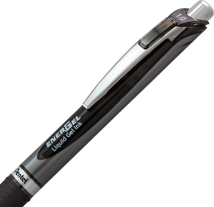 Pentel EnerGel RTX Retractable Liquid Gel Pen, (1.0mm), Bold Line, Metal Tip, Black Ink, Pack of 3 (BL80BP3A)