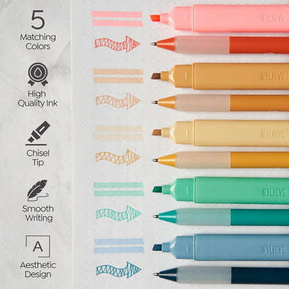 BLIEVE - Aesthetic Highlighters and Gel Pens With Soft Ink and Chisel Tip, Bible Highlighters and Pens No Bleed, Dry Fast Easy to Hold, for Bible Journaling Planner School Supplies (MORANDI)
