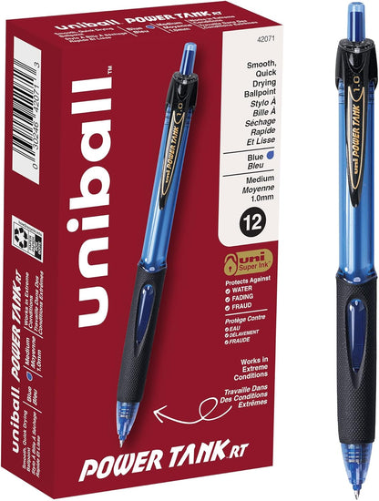 uniball Power Tank RT Ballpoint Pens, Medium Point (1.0mm), Black, 12 Pack
