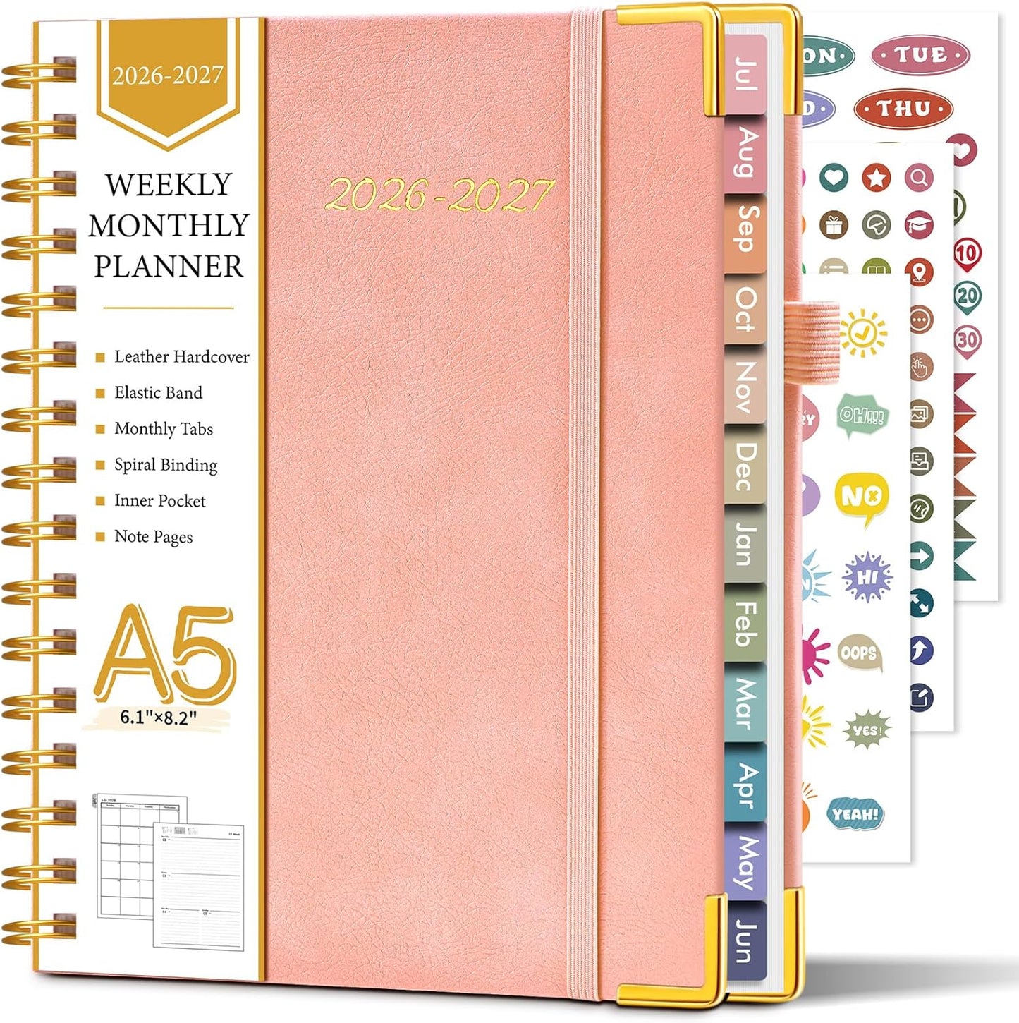 2026 Planner, Weekly and Monthly Calendar Planner from January 2026 - December 2026, 8.5" x 11" Hardcover Leather Hourly Appointment Book with Tabs, Spiral Daily Planners for School Work Home, Green