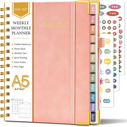 2026 Planner, Weekly and Monthly Calendar Planner from January 2026 - December 2026, 8.5" x 11" Hardcover Leather Hourly Appointment Book with Tabs, Spiral Daily Planners for School Work Home, Green