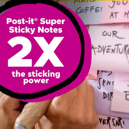Post-it 100% Recycled Paper Super Sticky Notes, Lined, 4 in. x 6 in., 4 Pads, 45 Sheets per Pad, Wanderlust Pastels, School Supplies and Office Products