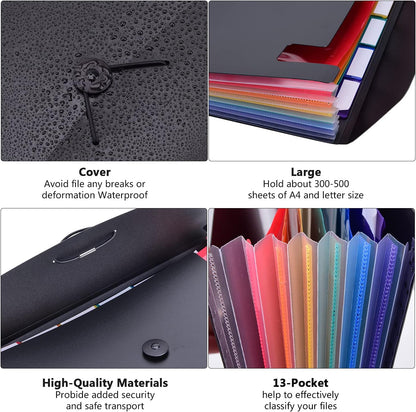 7-Pocket Expanding File 3pcs, Plastic Expandable File Folder - Black&Blue&Red