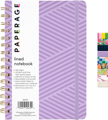 PAPERAGE Lined Spiral Journal Notebook, (Black), 160 Pages, Hardcover Journal for Women & Men, Medium 5.5 in x 8 in - 100 GSM, Thick Paper, Spiral Notebook for Work, School & Journaling