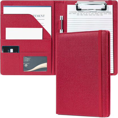 Small Clipboard Junior Padfolio Folio 7 x 9 Writing Pad Refillable, Mymazn Faux Leather Folder A5 for Notepad 5 x 8 Junior Size Portfolio (Black)