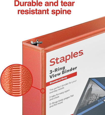 Staples Standard 2-Inch 3-Ring View Binder, Holds Up to 450 Sheets, Orange, Durable Binder for Office & School