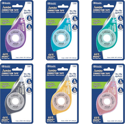 BAZIC Products Correction Tape w/Two Way Applicator White Out, Jumbo 5 mm x 394", Easy to Use for Instant Corrections White Out for Office School, 6-Pack