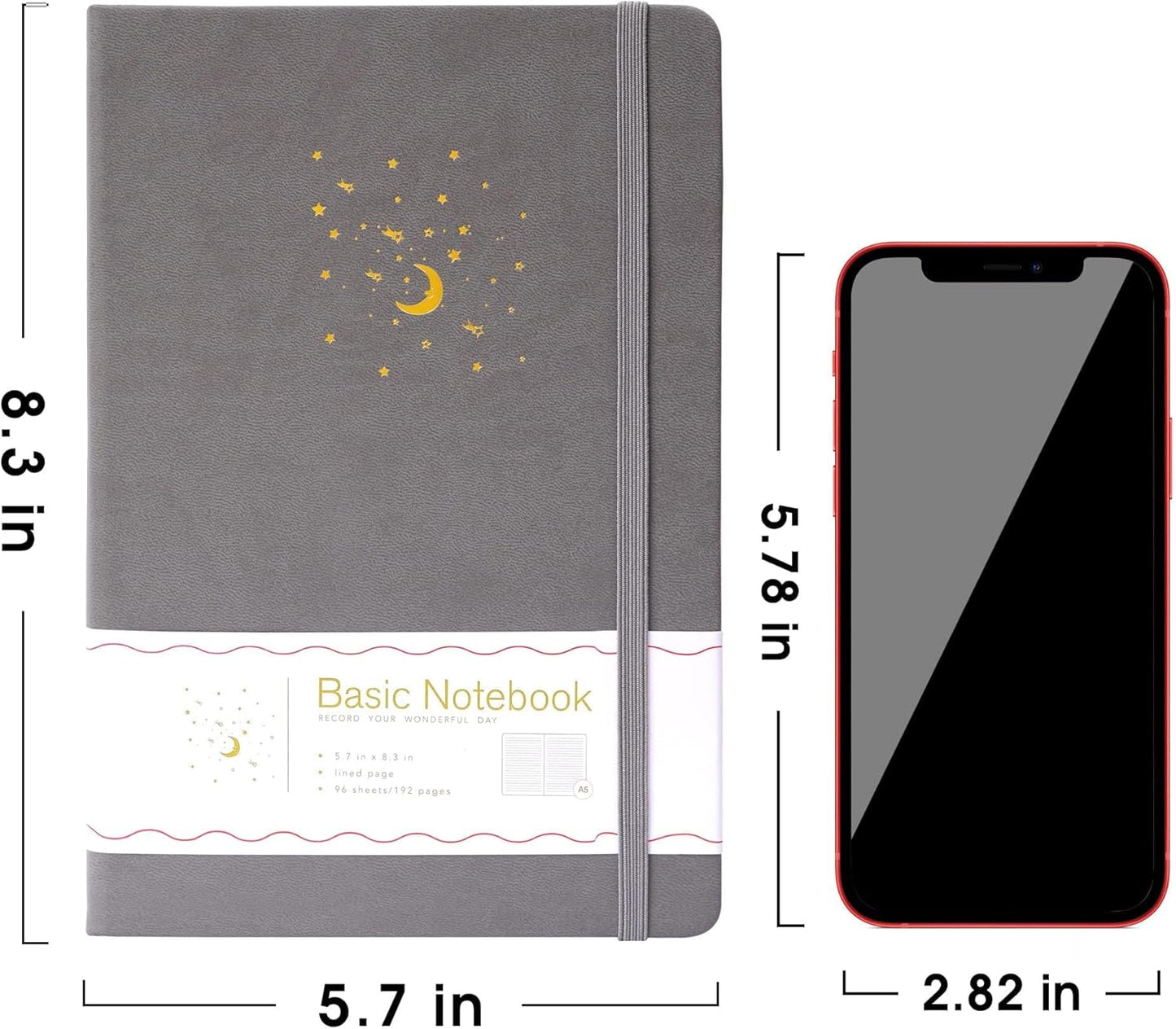 CAGIE Journal Notebook for Women Men, Hardcover Lined Notebooks Journals for Writing Work Journaling Note Taking Diary with Pen Loop (Black Ruled), Gifts, 5.7" x 8.3", 196 Pages