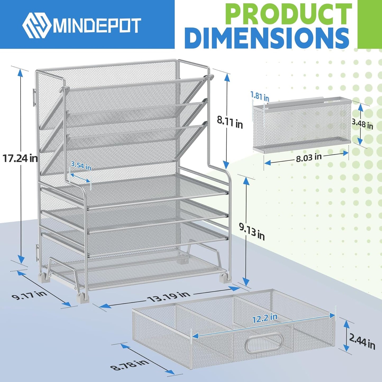 MINDEPOT 4-Tier Paper Organizer + 3-Pocket File Holder + Drawer + Pen Holders, Desktop File Organizers Paper Tray for Office Supplies School Classroom Organization (Black, No Drawer & Pen Holder)