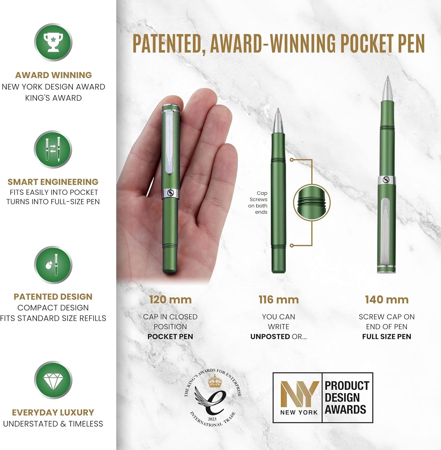 Scriveiner Black Rollerball EDC Luxury Pen, Stunning Pocket Pen with Chrome Finish, Cool Writing, Best Gift for Men & Women, German Schmidt Refill, Nice Present, Fancy Office Designer Set