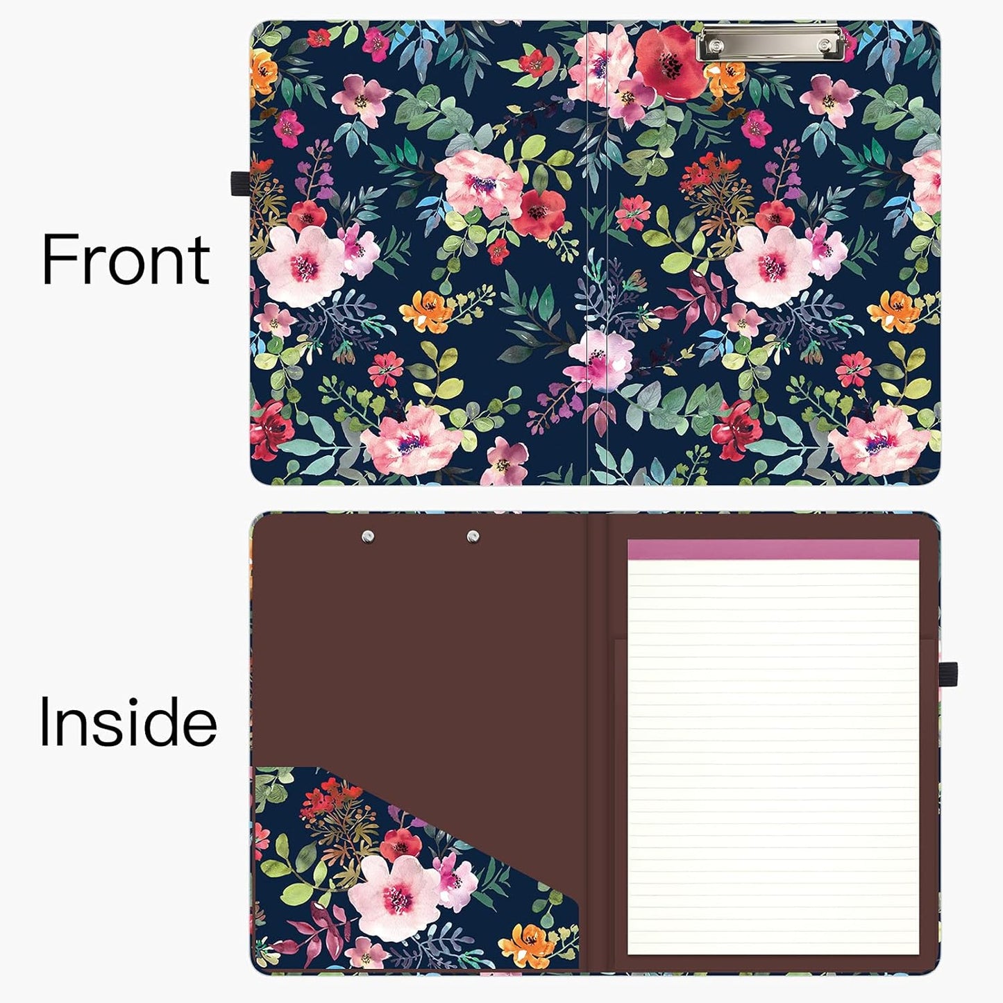 Hongri Clipboard Folio with Refillable Lined Notepad and Interior Storage Pocket for Students, Classroom, Office, Women, Man, Cute Custom Pattern, Size 12.8 x 9.2 in, Classic Flower