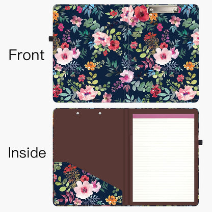 Hongri Clipboard Folio with Refillable Lined Notepad and Interior Storage Pocket for Students, Classroom, Office, Women, Man, Cute Custom Pattern, Size 12.8 x 9.2 in, Classic Flower