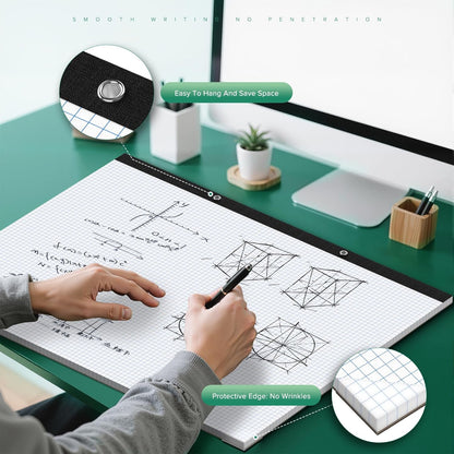 Large Engineering Graph Paper 22x17, 50 Sheets Extra Large Graph Paper 17 x 22 1/4 Grid Pad, 100 GSM Blueprint Drafting Paper 4x4 Grid Paper 22x17 with Sturdy Back for Engineer Math Sketching Drafts