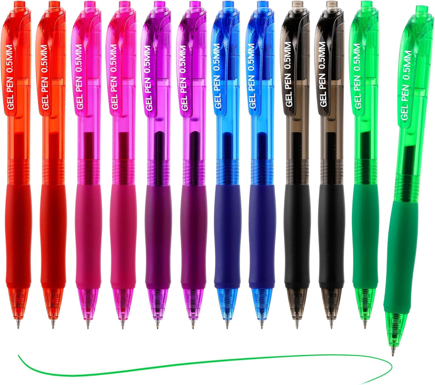 USUAL Gel Pens 0.5 mm,12 Pack Retractable Black Ink Pen Fine Point Rollerball Pens,Quick Dry Smooth Writing,No Bleed for Journaling Note Taking, Home School Office Supplies