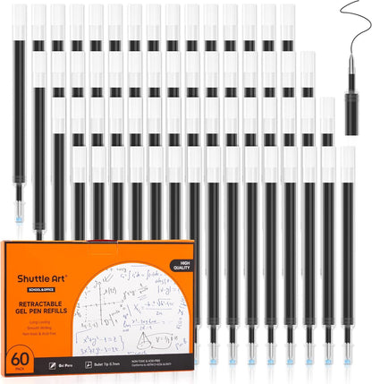 Retractable Gel Pen Refills, Shuttle Art 30 Pack Black Rollerball Gel Ink Pens Refills, Bulk Set, 0.7mm Fine Point for Writing Journaling Taking Notes School Office Home