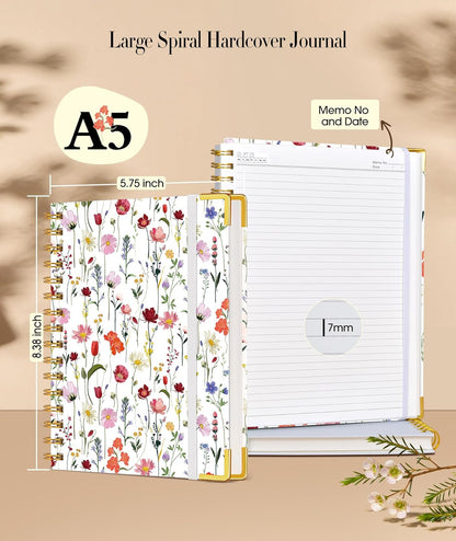 Cute Spiral Notebook Journal for Women, 200 Pages Lined Notebooks 8.5” x 11”, A4 Large Hardcover Spiral Journals with 100 GSM Thick Paper, College Ruled Notebook for Writing Work School, Orange Floral