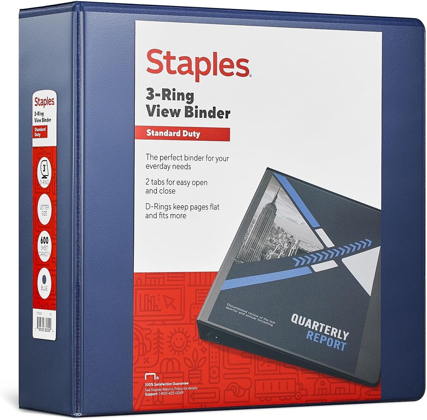 Staples Standard 2-Inch 3-Ring View Binder, Holds Up to 450 Sheets, Orange, Durable Binder for Office & School