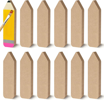 12 Pcs Pencil Shaped Wooden Cutouts Unfinished Pencil Shaped Table Signs Back to School Table Decor for First Day of School Classroom Office Party Decor DIY Art Craft, 4.7 Inches