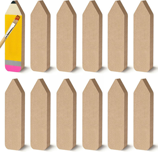 12 Pcs Pencil Shaped Wooden Cutouts Unfinished Pencil Shaped Table Signs Back to School Table Decor for First Day of School Classroom Office Party Decor DIY Art Craft, 4.7 Inches