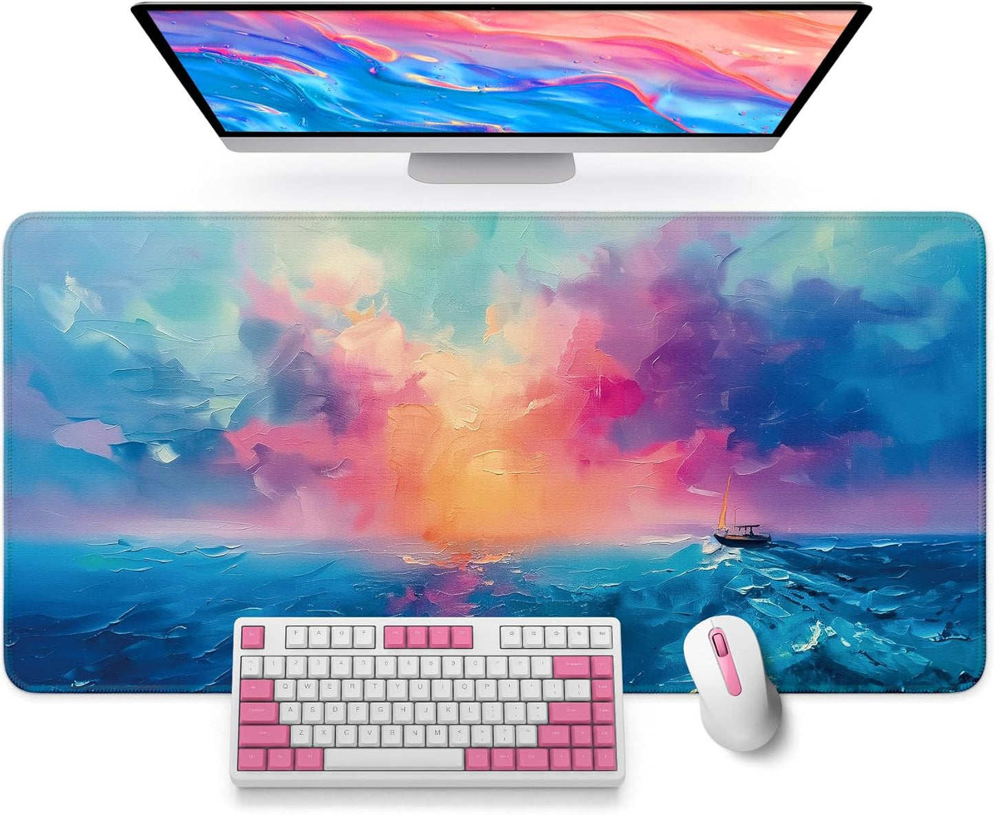 Large Mouse Pad for Desktop, Cute Desk Mat Pad Protector for Work & Gaming, Aesthetic Pretty Anti-Slip Laptop Blotter Cover for Office School Home Supplies, Wildflowers, 31.5" x 11.8"