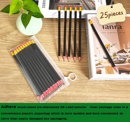 Adhere 25pcs Woodcase Pencils with Eraser Premium Pre-Sharpened Hexagon Graphite 2B pencils ideal for home, office writing including a Free Sharpener(Pink・25pcs)