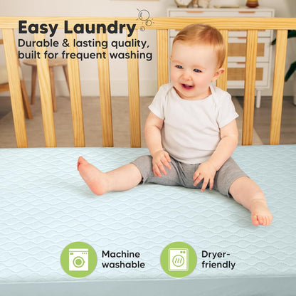 2-Pack Waterproof Crib Mattress Protector Cover Fitted - Quiet Baby Crib Mattress Pad Sheets, 52" x 28" Soft Quilted Cotton Baby Sheet, Machine Washable, Easy Fit, Durable (Soft White/Mavy)