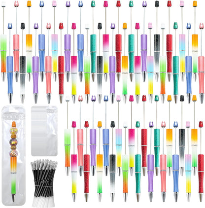 150 Pieces DIY Beadable Pen Kit – 50 Plastic Ballpoint Pens with Refills & Bags, Beads Not Included – School Supplies, Office Accessories & Craft Gifts for Students & Teachers (Multicolor)