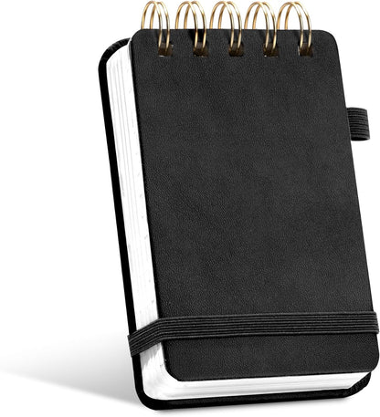 Yoment Small Notebooks 3x5 Leather Pocket Notepad 150 Pages Mini Top Spiral Notebook, 100 GSM Thick Paper, Memo Note Pads for Work School Nursing, Brown