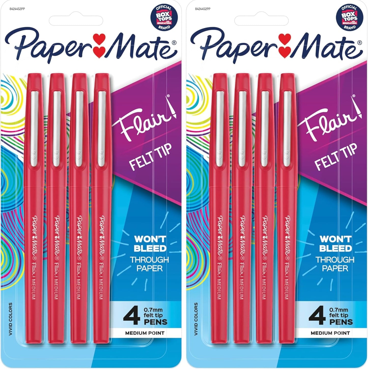 Paper Mate Flair Felt Tip Pens, Medium Point (0.7mm), Red, 4 Count