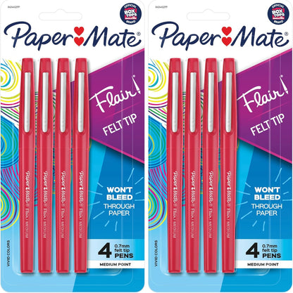 Paper Mate Flair Felt Tip Pens, Medium Point (0.7mm), Red, 4 Count