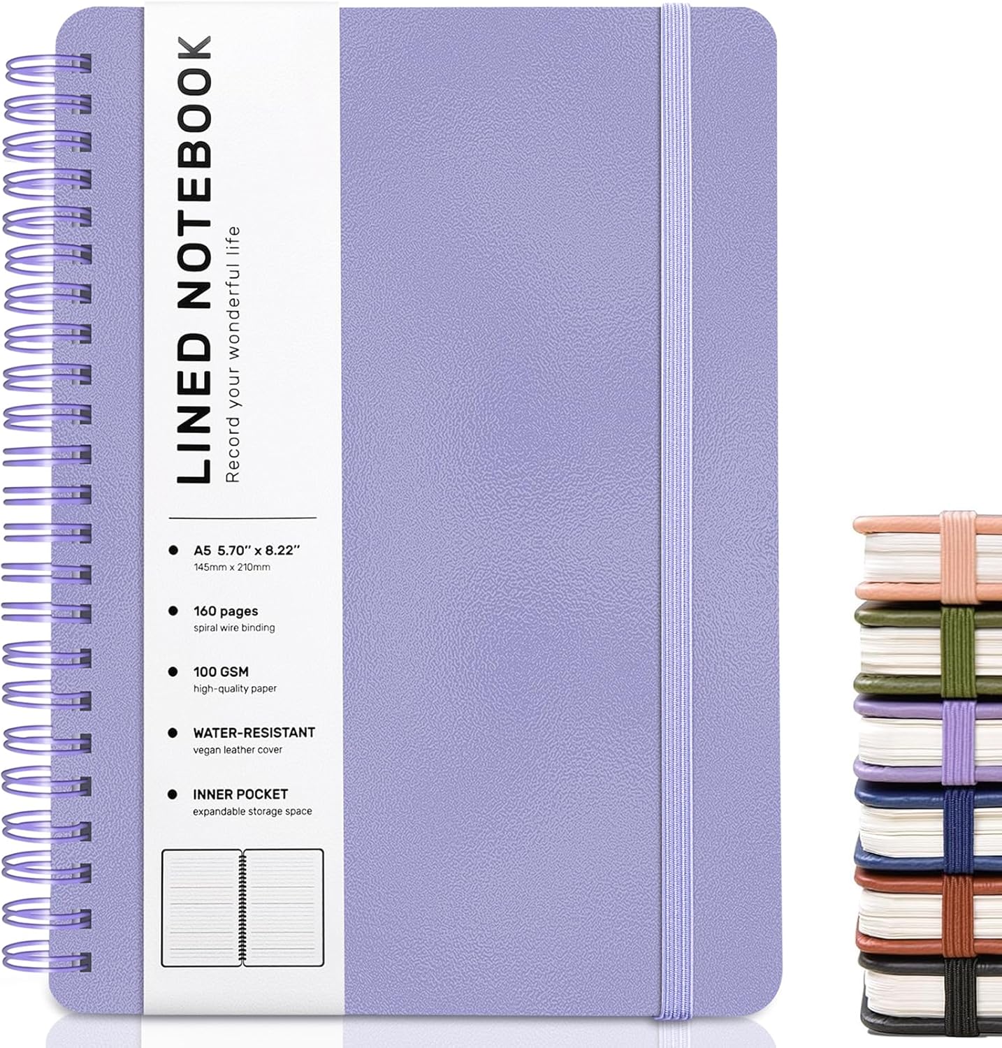 ABERLLS Lined Spiral Journal Notebook with 160 Pages, 8×5.7in, A5 Spiral Notebook, Journaling Notebooks for Work, School, Women, Men, College Ruled Spiral Notebook, Hardcover Leather Journals, Blue