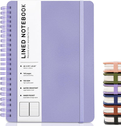 ABERLLS Lined Spiral Journal Notebook with 160 Pages, 8×5.7in, A5 Spiral Notebook, Journaling Notebooks for Work, School, Women, Men, College Ruled Spiral Notebook, Hardcover Leather Journals, Blue