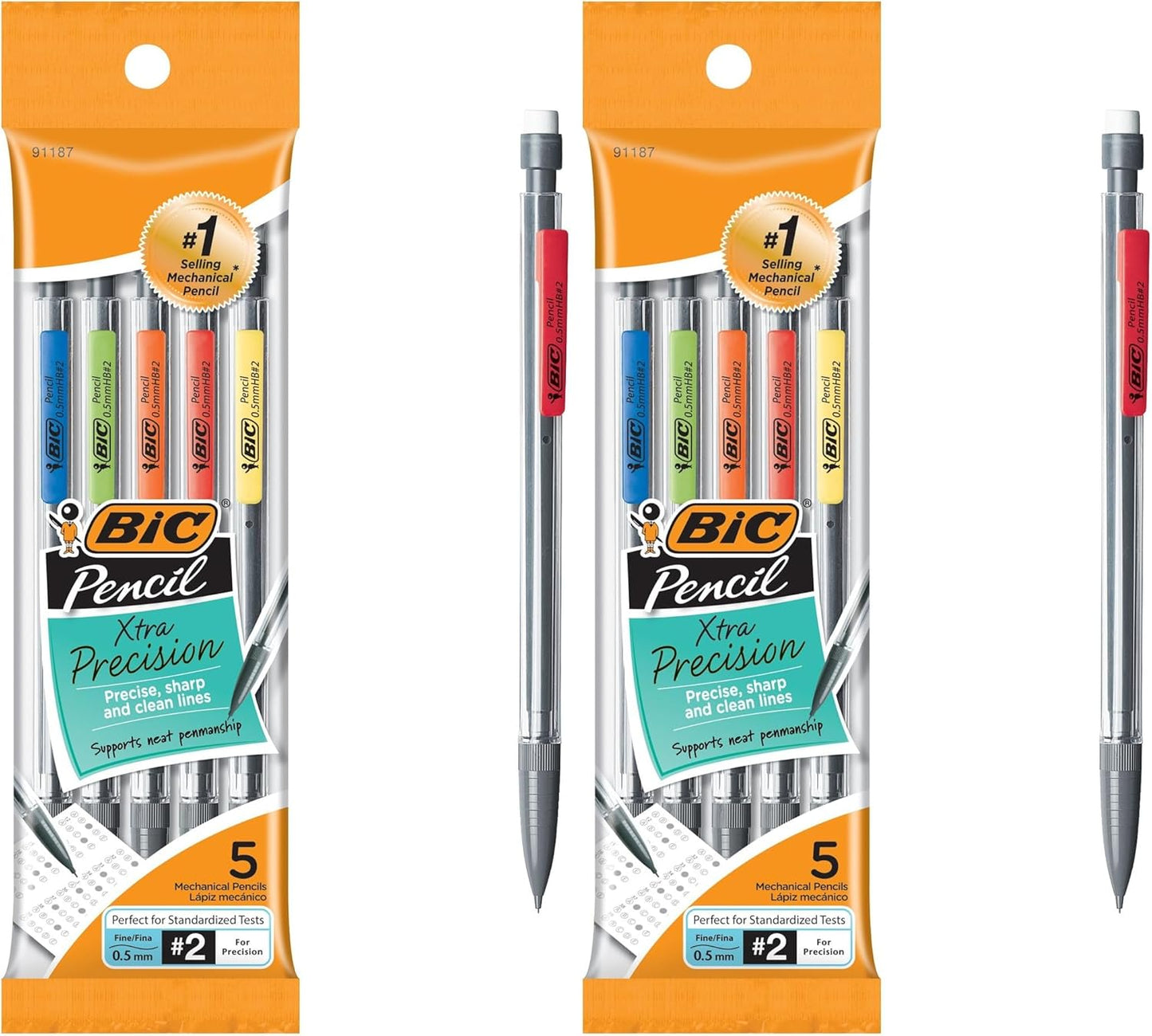 BIC Xtra-Precision Mechanical Pencils with Erasers, Fine Point (0.5mm), 5-Count Pack Mechanical Drafting Pencil Set
