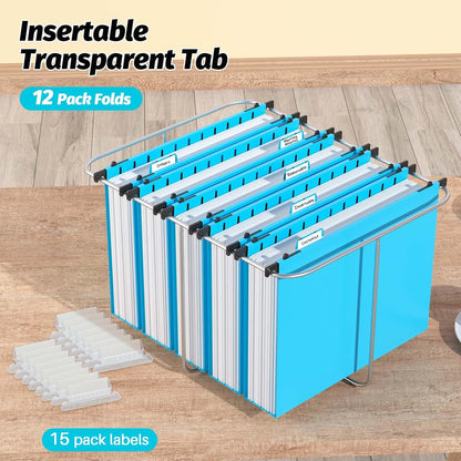 Shutex Extra Capacity Plastic Hanging File Folders,12 Pack Reinforced Hang Folders,Heavy Duty 2 Inch Expansion,Plastic Filing Cabinet Folders,Letter Size,Designed for Bulk Files, Medical Charts,Blue