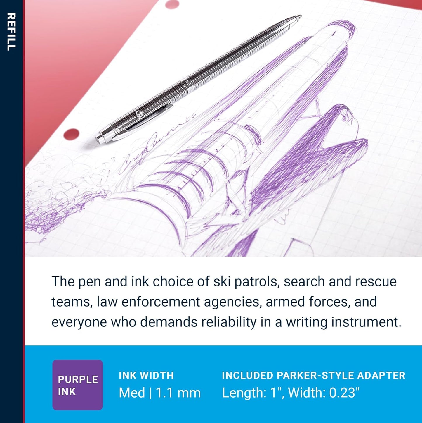 Fisher Space Pen Medium Point Pressurized Cartridge Refill, Silver Ink, 1 Pack