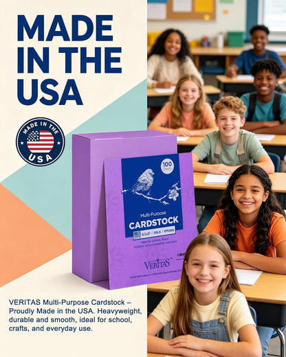 Veritas White Cardstock 8.5 x 11”, 110LB Index/199GSM Heavyweight Card Stock, 100 Sheets, Thick Cardstock Printer Paper for Copy, Printing, Art Projects, Invitations, Made In USA