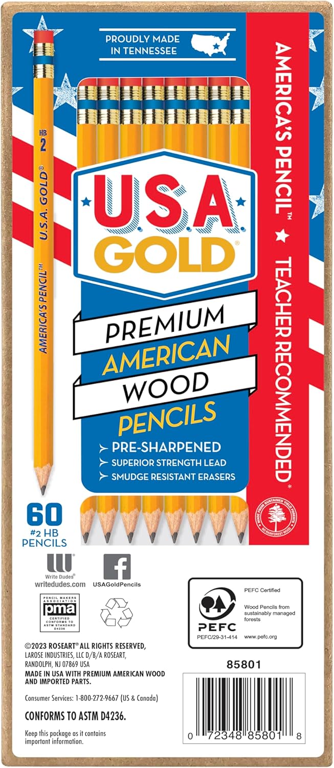 Cra-Z-Art U.S.A. Gold Pre-sharpened American Wood Cased #2 HB Yellow Pencils, 60 Pack