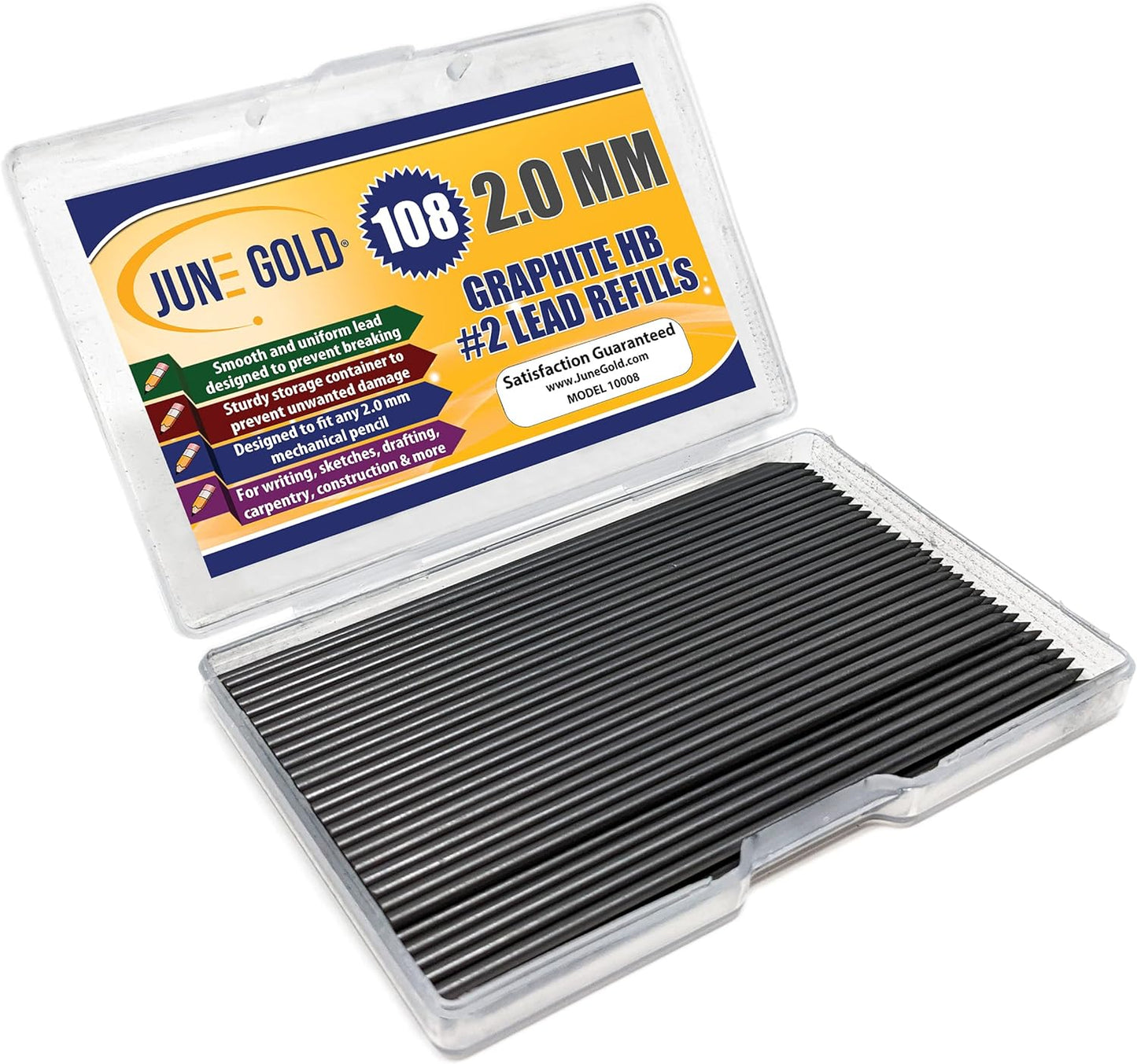 June Gold 640 Pieces, 0.5 mm HB #2 Lead Refills, 160 Pieces Per Dispenser, Fine Thickness, Break Resistant Lead/Graphite (Pack of 4 Dispensers)
