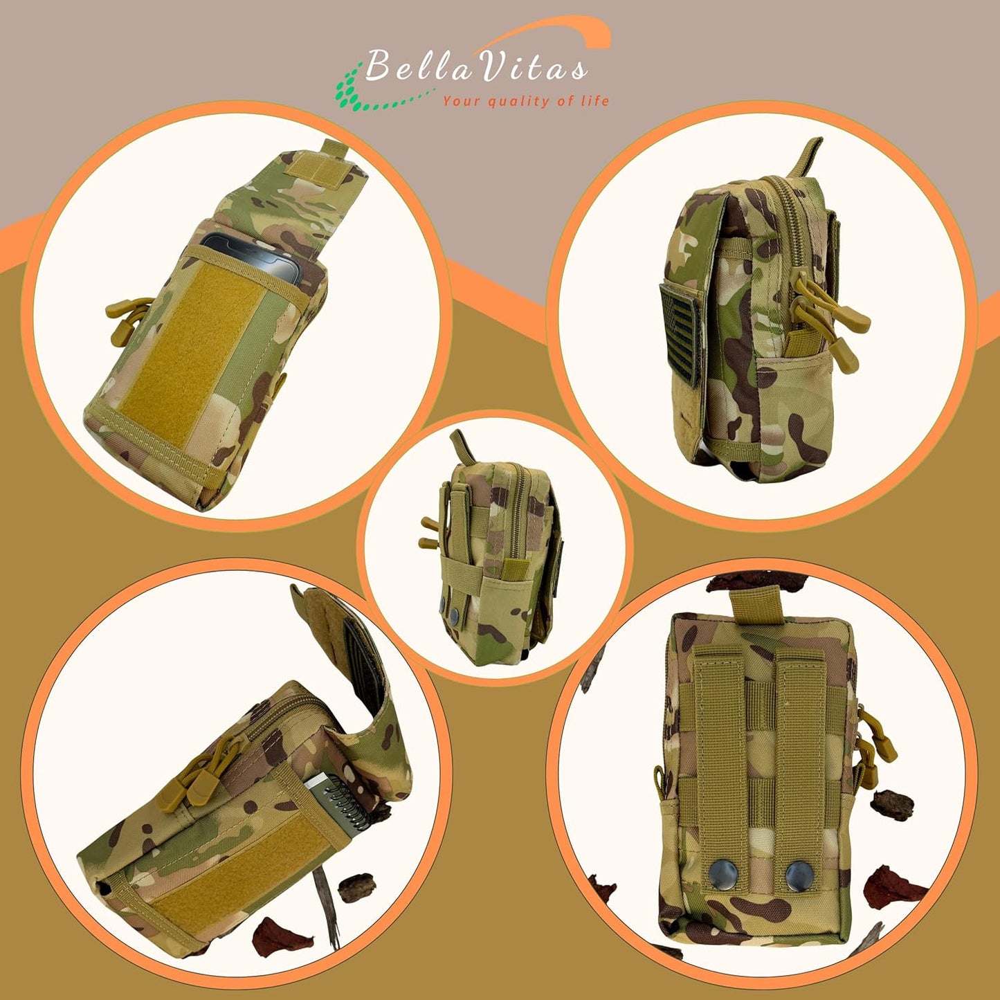 Tactical Molle Pouch Small Notebook Cover EDC Utility Bag Tool Pouch Gadget Organizer Military Waist Bag with US Flag Patch, 3”x5” Waterproof Notepad Pocket Notebook and Weatherproof Pen