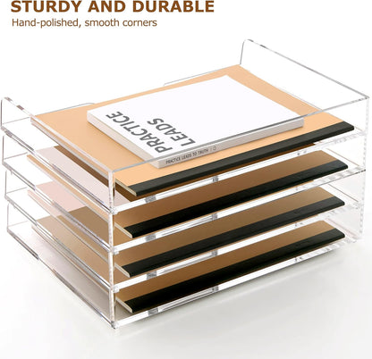 2 Pack- Stackable Paper Letter Tray, A4 File Tray Desk Organizer, Acrylic Desk Organizers and Accessories Sorter, Clear Workspace Office Supplies Organizers, 12.4inx8.86inx3.46in