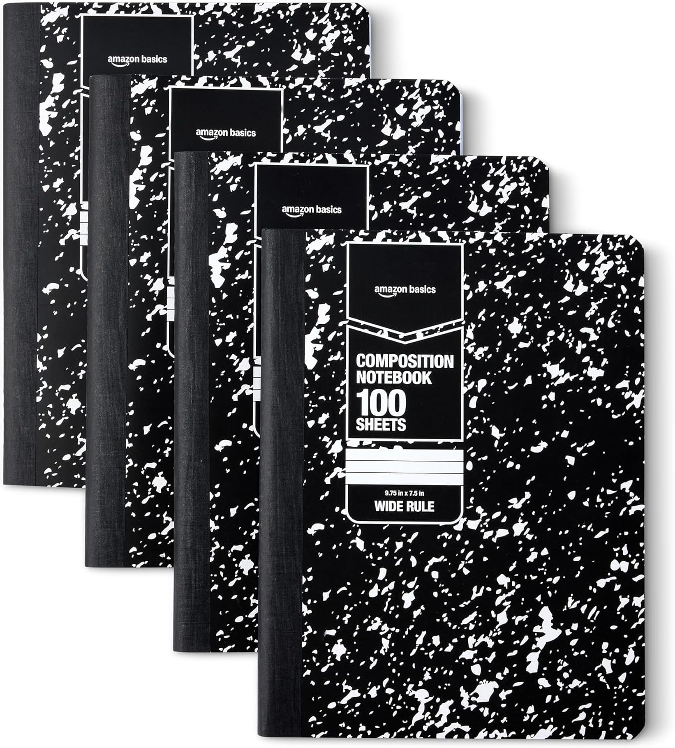 Amazon Basics Composition Notebook, College Ruled, 100 Sheets, 9.75" x 7.5", Assorted Marble Colors, 12-Pack