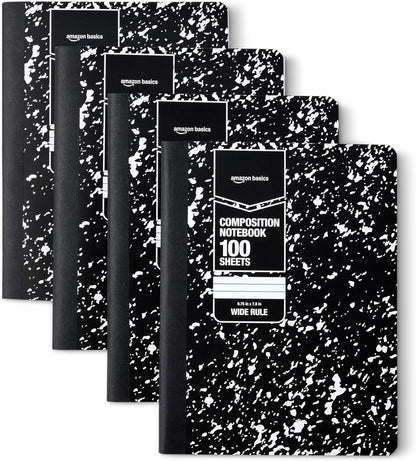 Amazon Basics Composition Notebook, College Ruled, 100 Sheets, 9.75" x 7.5", Assorted Marble Colors, 12-Pack