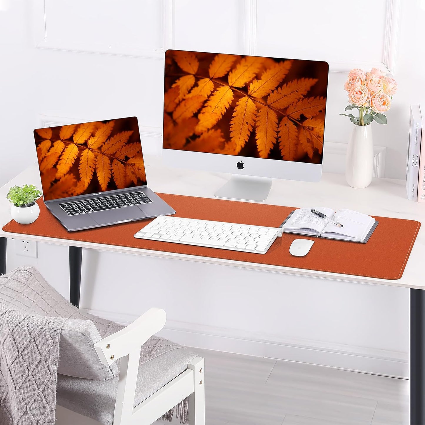 Large Desk Mat 47.2" x 17" Leather Desk Pad Protector with Natural Cork & PU Leather, Non-Slip Office Desk Mat, Large Mouse Pad, Waterproof Desk Blotter pad for Office&Home(Black)
