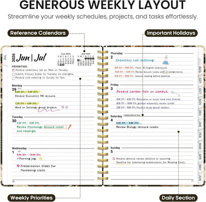 Planner 2026-2027, Academic Year Monthly and Weekly Calendar Planner, Jul 2026 - Jun 2027, Hardcover Teacher Student Planning Agenda book with Tabs, Perfect for School Office Supplies, 6.3" x 8.5" - Wildflowers