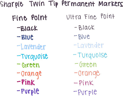 Sharpie Twin Tip Permanent Markers, Fine and Ultra Fine, Black, 4 Count